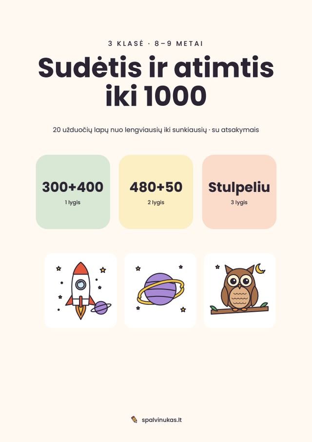 Sudėtis ir atimtis iki 1000 – puslapio peržiūra